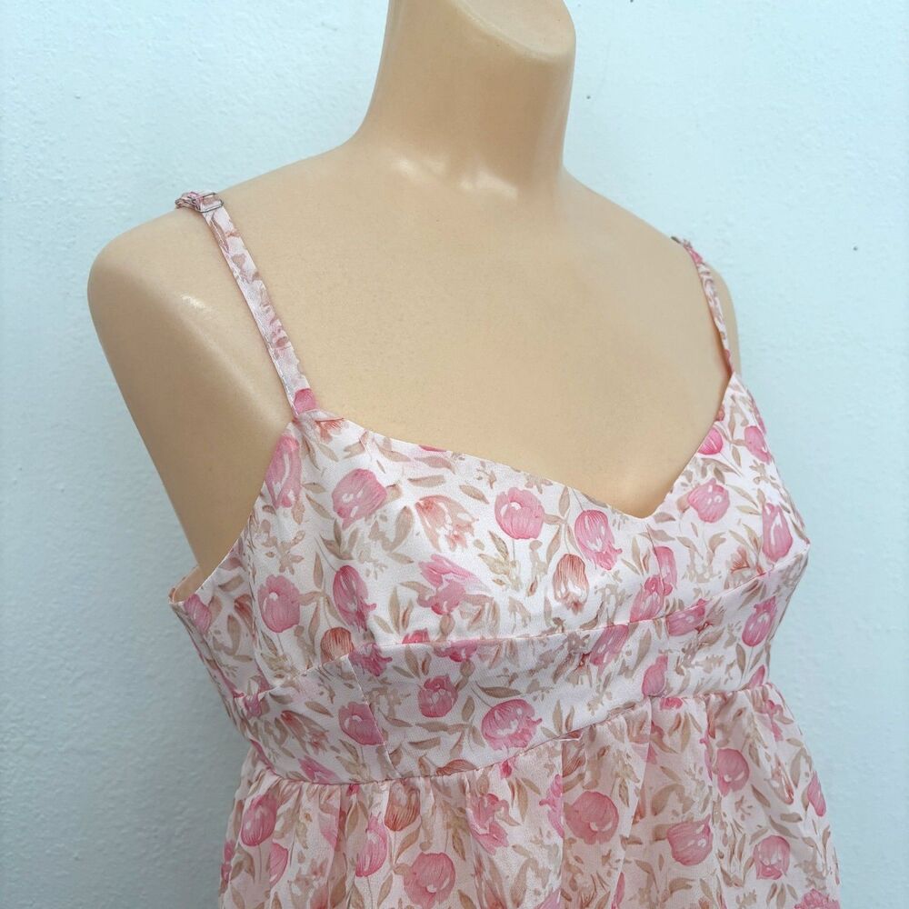 Womens Juniors Pink Babydoll Top Medium Cottage Coquette Boho Dainty Indie